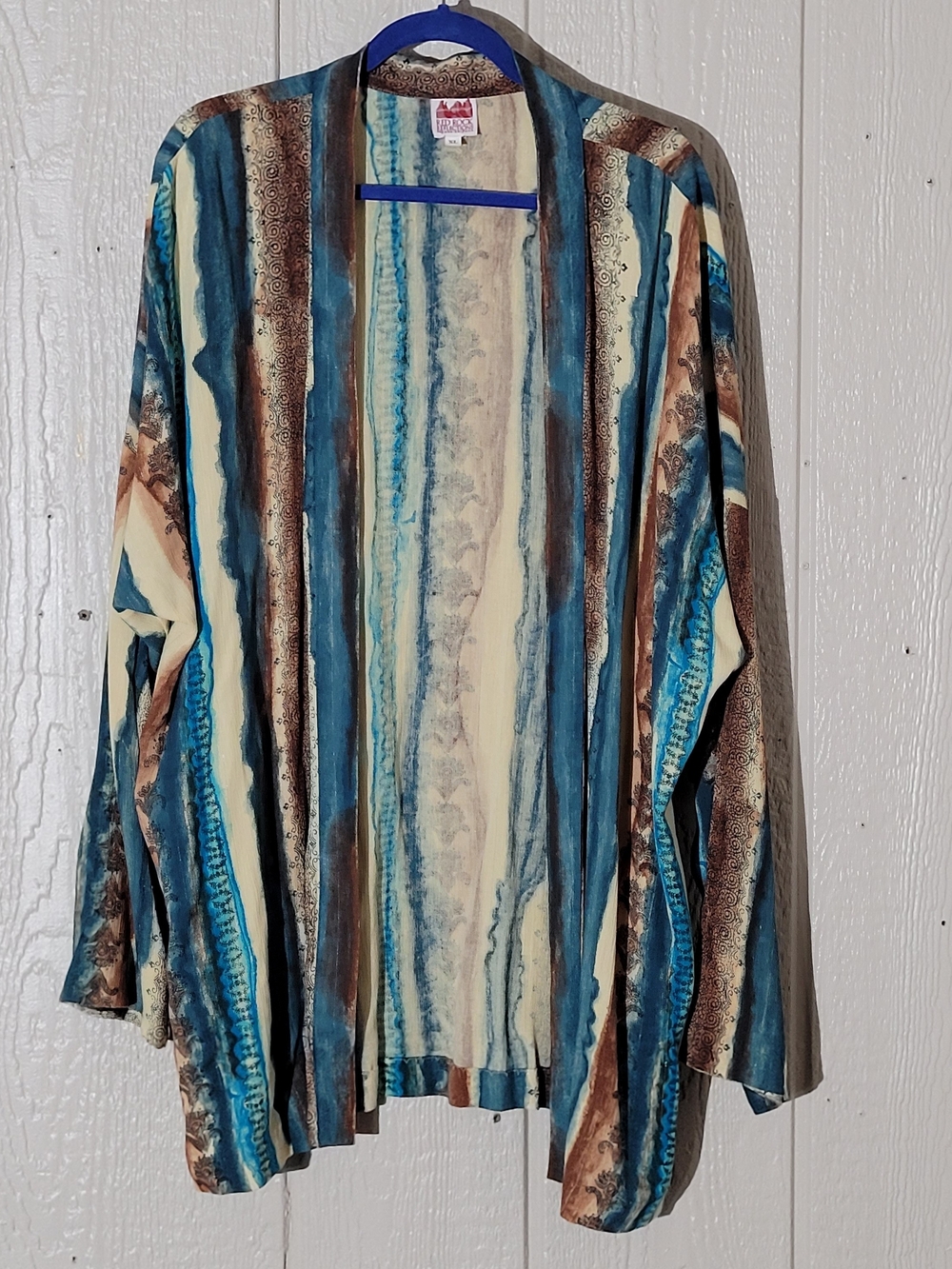 Women's Open-Front Striped Button-Down Shirt Jacket - Blue & Brown